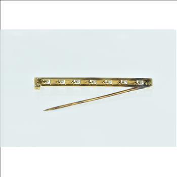 14K Seed Pearl Enamel Greek Wave Bar Yellow Gold Pin/Brooch