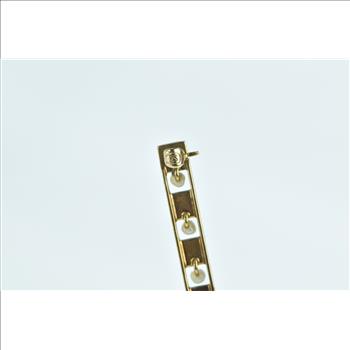 14K Seed Pearl Enamel Greek Wave Bar Yellow Gold Pin/Brooch