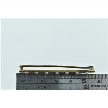 14K Seed Pearl Enamel Greek Wave Bar Yellow Gold Pin/Brooch