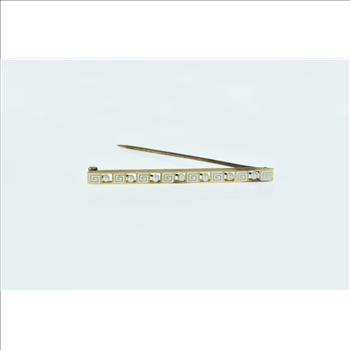 14K Seed Pearl Enamel Greek Wave Bar Yellow Gold Pin/Brooch