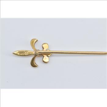 14K Seed Pearl Fleur De Lis Ornate Statement Yellow Gold Stick Pin