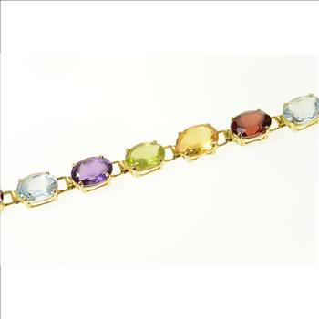 14K Sim. Amethyst Citrine Topaz Garnet Tennis Yellow Gold Bracelet 8