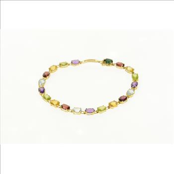 14K Sim. Amethyst Citrine Topaz Garnet Tennis Yellow Gold Bracelet 8
