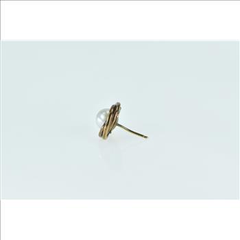 14K Single Pearl Twist Trim Vintage Stud Yellow Gold Earrings