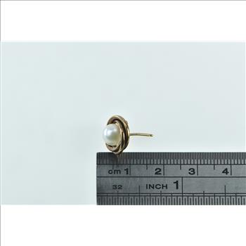 14K Single Pearl Twist Trim Vintage Stud Yellow Gold Earrings