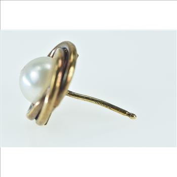 14K Single Pearl Twist Trim Vintage Stud Yellow Gold Earrings