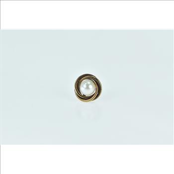 14K Single Pearl Twist Trim Vintage Stud Yellow Gold Earrings