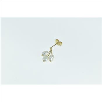 14K Single Vintage Pearl Dangle Tassel Fringe Yellow Gold Earring