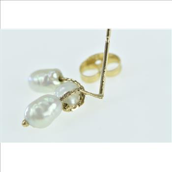 14K Single Vintage Pearl Dangle Tassel Fringe Yellow Gold Earring