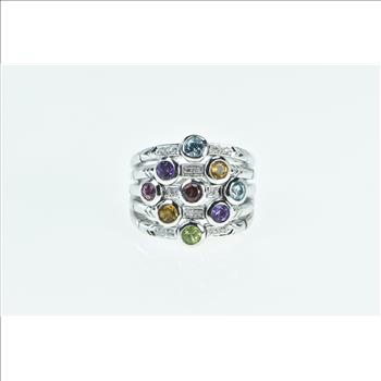 14K Sonia B Bitton Diamond Layered Stacking Band White Gold Ring, Size 9