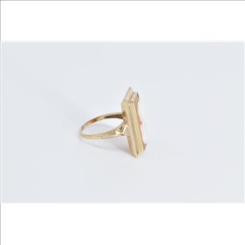 14K Square Carved Shell Cameo Vintage Statement Yellow Gold Ring, Size 9.25