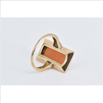 14K Square Carved Shell Cameo Vintage Statement Yellow Gold Ring, Size 9.25