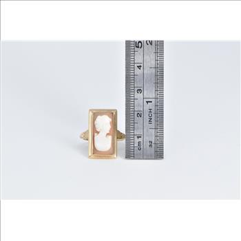 14K Square Carved Shell Cameo Vintage Statement Yellow Gold Ring, Size 9.25