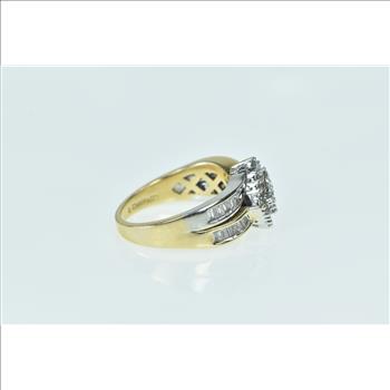 14K Square Cluster Diamond Baguette Vintage Yellow Gold Ring, Size 7