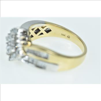 14K Square Cluster Diamond Baguette Vintage Yellow Gold Ring, Size 7