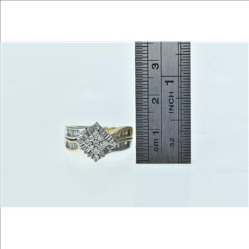 14K Square Cluster Diamond Baguette Vintage Yellow Gold Ring, Size 7