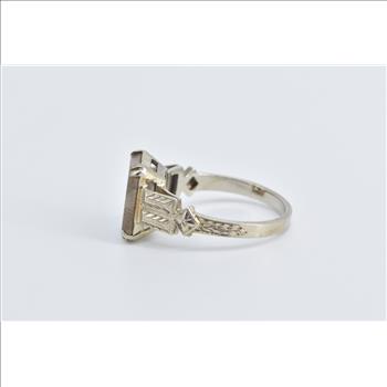 14K Square Cut Fossil Art Deco Unique Statement White Gold Ring, Size 5.5