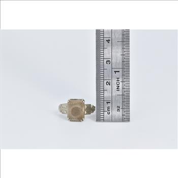 14K Square Cut Fossil Art Deco Unique Statement White Gold Ring, Size 5.5