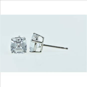 14K Square Princess CZ Solitaire Classic Stud White Gold Earrings