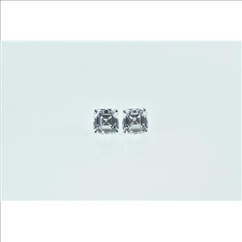 14K Square Princess CZ Solitaire Classic Stud White Gold Earrings