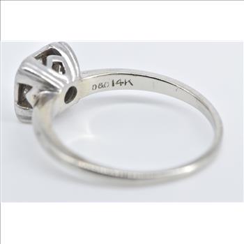 14K Square Vintage Natural Diamond Statement White Gold Ring, Size 9.75