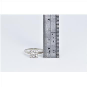 14K Square Vintage Natural Diamond Statement White Gold Ring, Size 9.75
