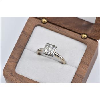 14K Square Vintage Natural Diamond Statement White Gold Ring, Size 9.75