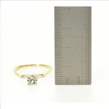 14K Squared Textured Peg Head Engagement Setting Yellow Gold Ring, Size 8
