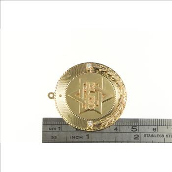 14K Star of David Hebrew Jewish Diamond Medallion Yellow Gold Pendant