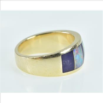 14K Sugilite Opal Inlay Ornate Band Statement Yellow Gold Ring, Size 7.75