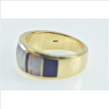 14K Sugilite Opal Inlay Ornate Band Statement Yellow Gold Ring, Size 7.75