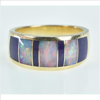 14K Sugilite Opal Inlay Ornate Band Statement Yellow Gold Ring, Size 7.75
