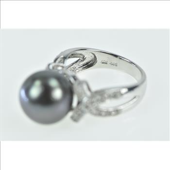 14K Tahitian Pearl Diamond Statement White Gold Ring, Size 6.75