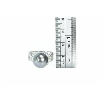 14K Tahitian Pearl Diamond Statement White Gold Ring, Size 6.75
