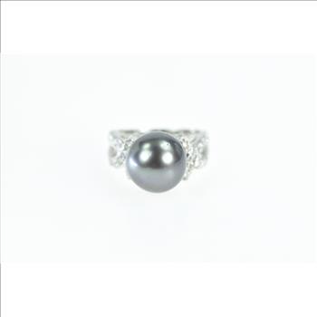 14K Tahitian Pearl Diamond Statement White Gold Ring, Size 6.75