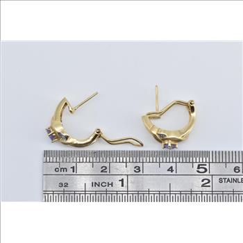 14K Tanzanite Diamond French Clip Hoop Yellow Gold Earrings