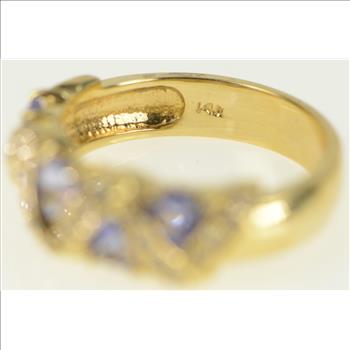 14K Tanzanite Diamond Zig Zag Band Yellow Gold Ring, Size 7