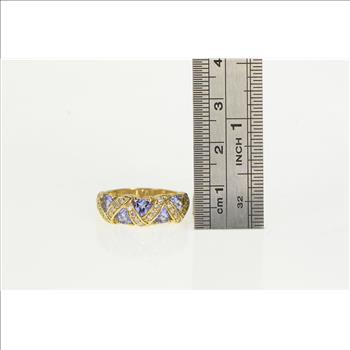 14K Tanzanite Diamond Zig Zag Band Yellow Gold Ring, Size 7
