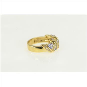 14K Tanzanite Diamond Zig Zag Band Yellow Gold Ring, Size 7