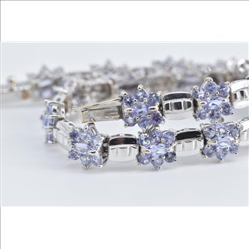 14K Tanzanite Flower Cluster Bar Link Fashion White Gold Bracelet 7.5
