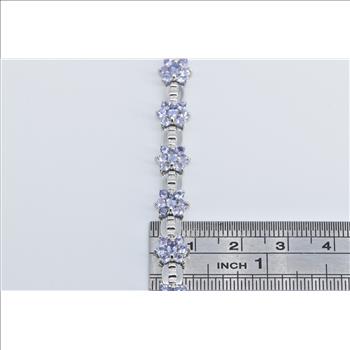 14K Tanzanite Flower Cluster Bar Link Fashion White Gold Bracelet 7.5