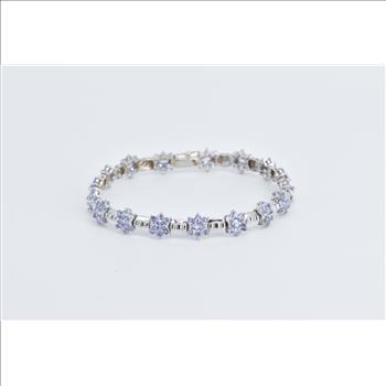 14K Tanzanite Flower Cluster Bar Link Fashion White Gold Bracelet 7.5