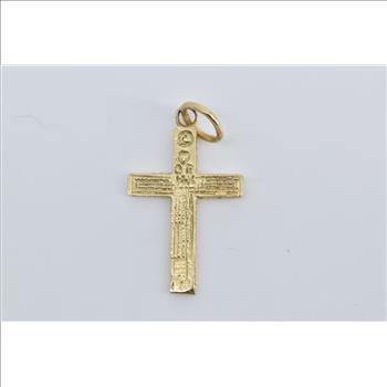 14K Textured Cross Christian Faith Symbol Yellow Gold Charm/Pendant