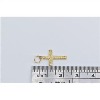 14K Textured Cross Christian Faith Symbol Yellow Gold Charm/Pendant