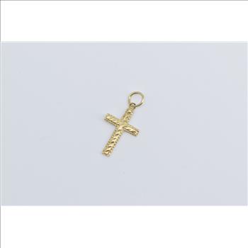 14K Textured Cross Christian Faith Symbol Yellow Gold Charm/Pendant