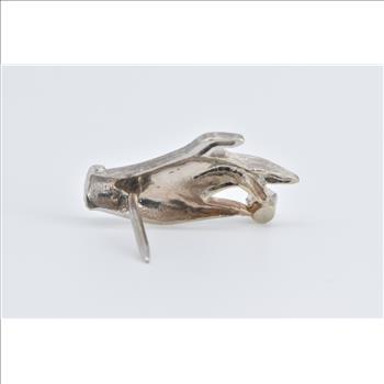 14K Textured Diamond In Hand Ornate Lapel White Gold Pin/Brooch