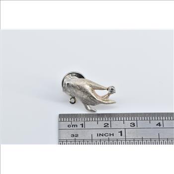 14K Textured Diamond In Hand Ornate Lapel White Gold Pin/Brooch