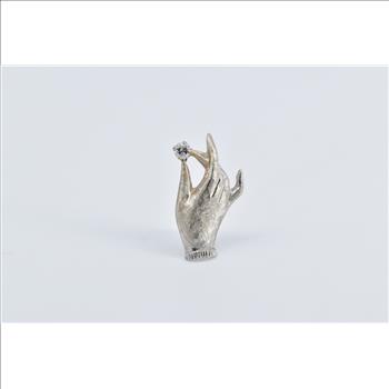 14K Textured Diamond In Hand Ornate Lapel White Gold Pin/Brooch