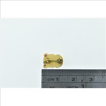 14K Theta Phi Alpha Skull Syn. Ruby Fraternity Yellow Gold Pin/Brooch