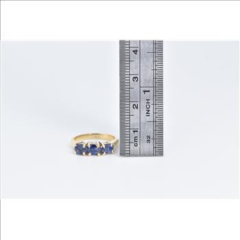 14K Three Stone Natural Sapphire Vintage Yellow Gold Ring, Size 4.5